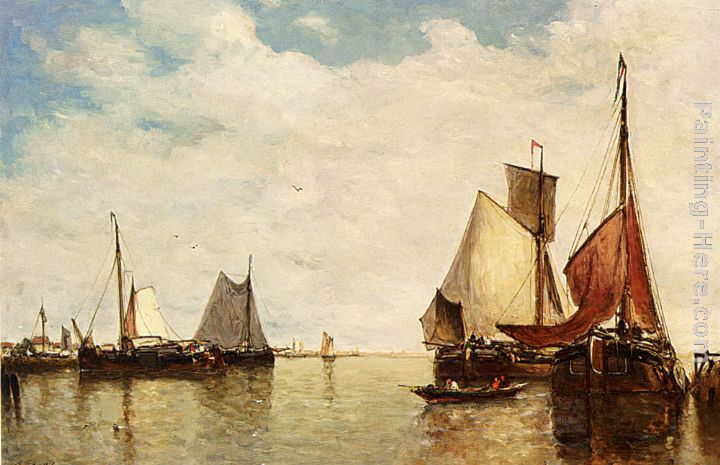 Moored Ships In A Small Harbour painting - Paul-Jean Clays Moored Ships In A Small Harbour art painting
